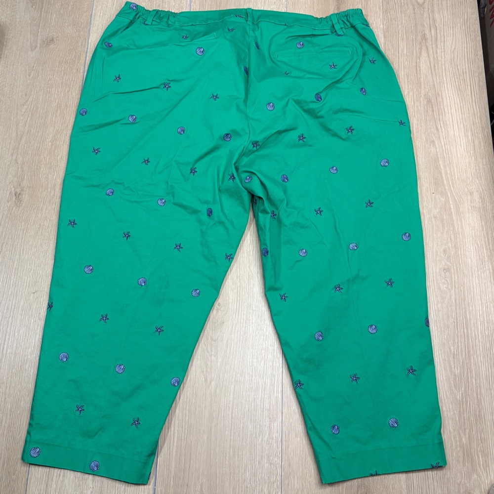 Talbots Woman Green Seashell Starfish Embroidered Crop Pants 18W Nautical Capri - Picture 3 of 7
